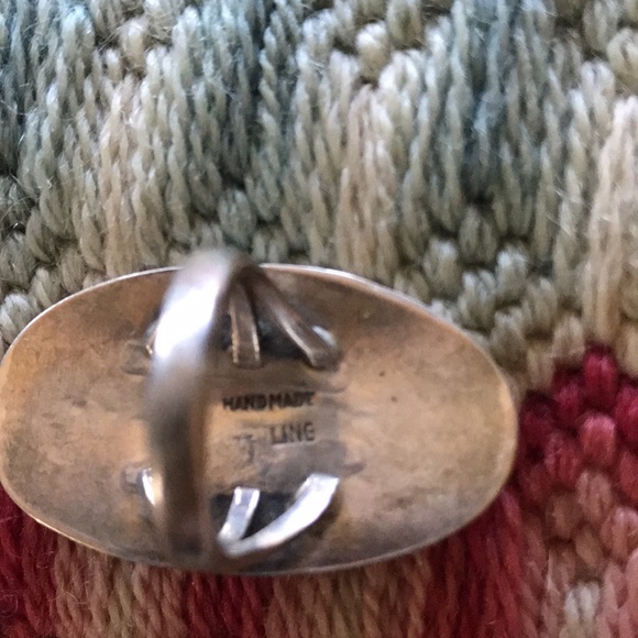 On Hold Sterling turquoise ring , BIG interesting design. - Picture 4 of 6